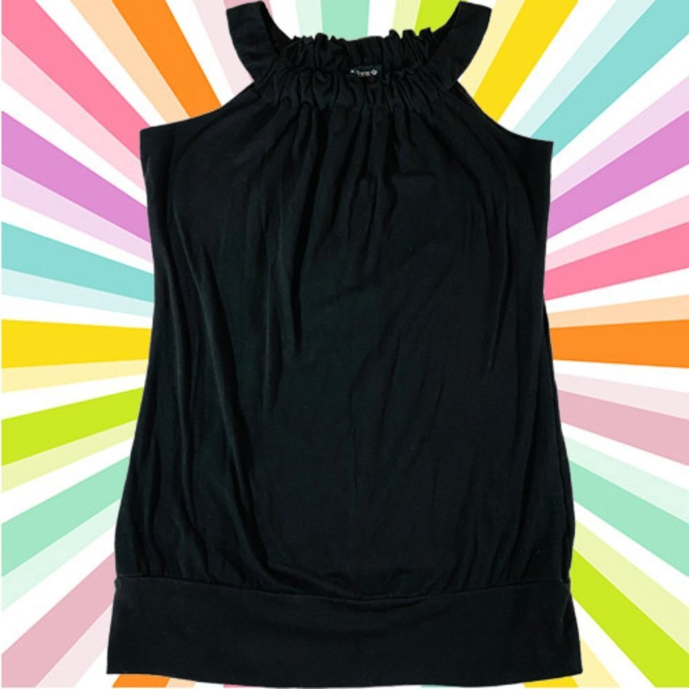 Cool Black The 1955 Vintage Collection Long banded Jersey Top with gathered neck